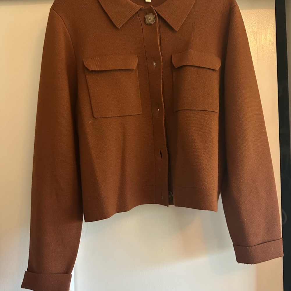Sezane Cropped Button-Front Jacket In Chestnut - image 1